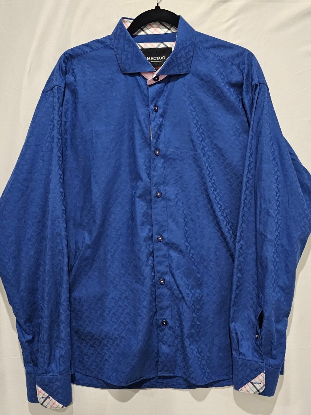 Maceoo Men's XL Blue Italian Jacquard Cotton Dress Shirt Button Up Luxury
